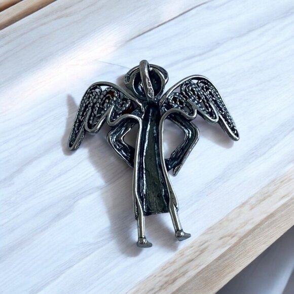 Sterling Silver Guardian Angel Pendant With Cognac Amber Detail Women's Jewelry - Picture 9 of 14